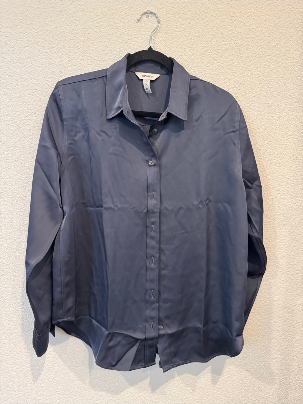 Spanx silk smooth button down long sleeve top